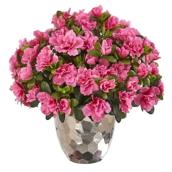 17" Pink Azalea in Silver Planter {1}