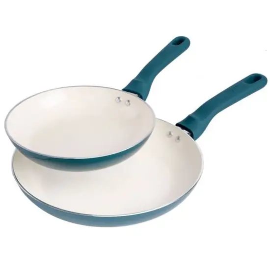 Spice by Tia Mowry Savory Saffron 2 Piece Ceramic Nonstick Aluminum Frying Pan Set Teal {2}