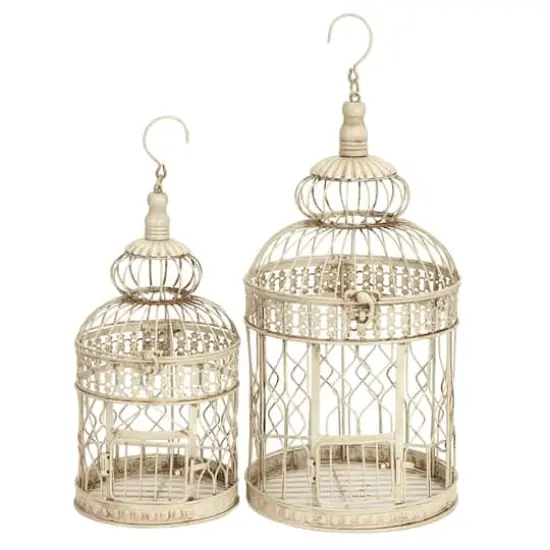 Cream Metal Vintage Birdcage Set {1}