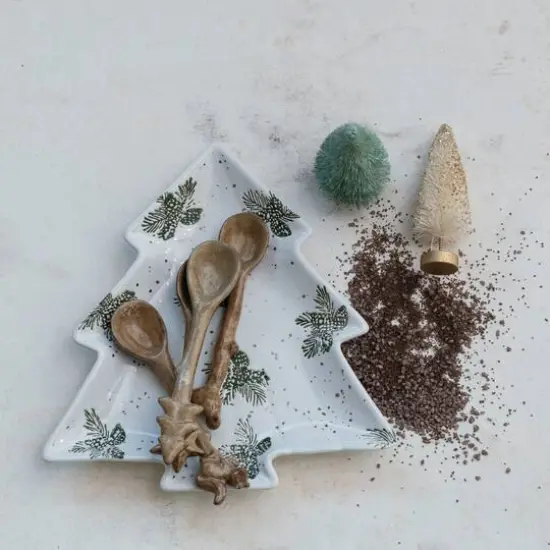 Hello Honey&reg; 9" White Wax Relief Pinecone Stoneware Tree Plate with Gold Electroplating {3}