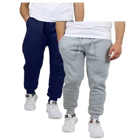 Galaxy by Harvic Men's Fleece-Lined Jogger Sweatpants 2 Pack Navy/Heather Gray {1}