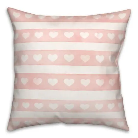 Simple Watercolor Stripe Heart Pattern Throw Pillow {1}