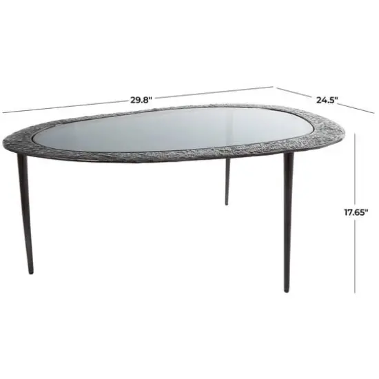 30" Black Aluminum Abstract Oval Shaped Coffee Table with Glass Top {10}