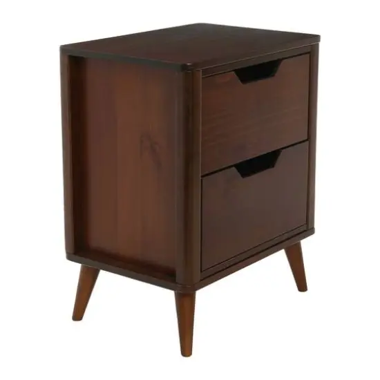 Hello Honey&reg; 26" Yume Mid Century Modern Solid Wood Nightstand with 2 Storage Drawers Walnut Finish {11}