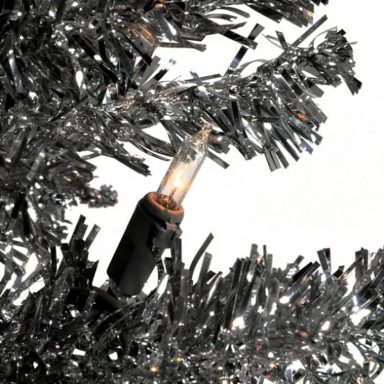 7ft. Pre-Lit Black Tinsel Artificial Christmas Tree {4}