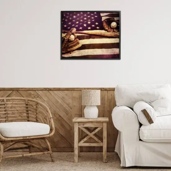 Stupell Industries American Flag Stripes Stars Baseball Mitt Sports Motif Framed Giclee Art Black {3}