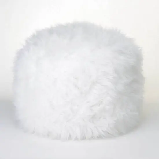 12" Fuzzy White Ottoman Pouf {8}
