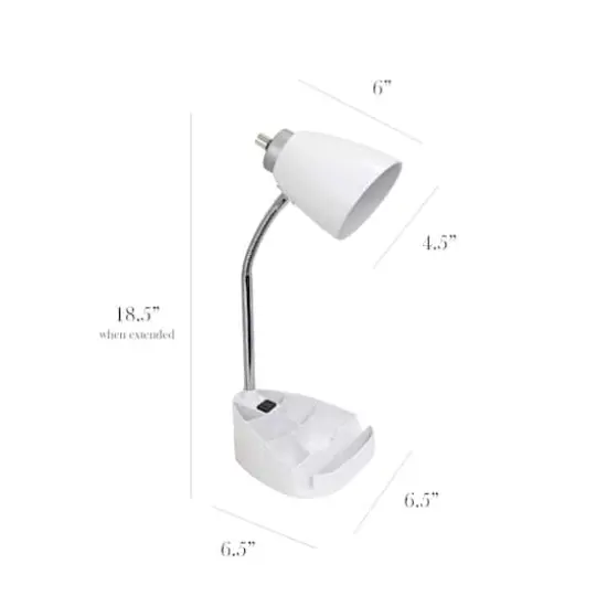 LimeLights 18.5" Gooseneck Desk Lamp with Tablet Stand and Charging Outlet White {3}