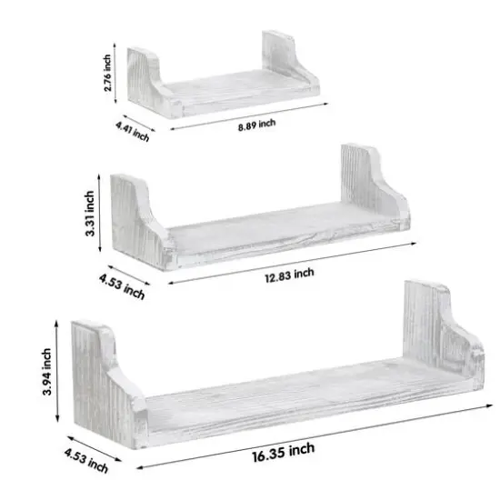 NEX&trade; Pale Gray Rustic Wood Floating Shelves Set with Metal Brackets {3}
