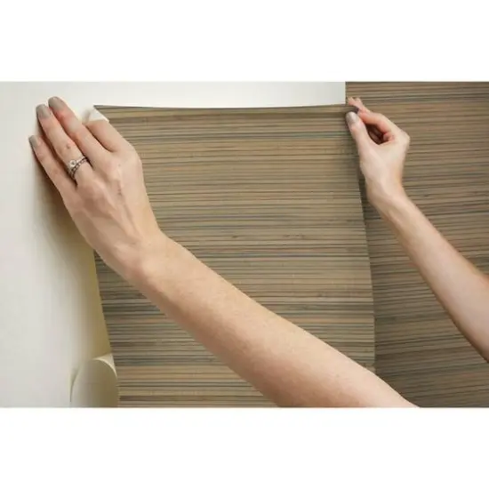 RoomMates Faux Bamboo Grasscloth Peel & Stick Wallpaper Brown and Gray {11}