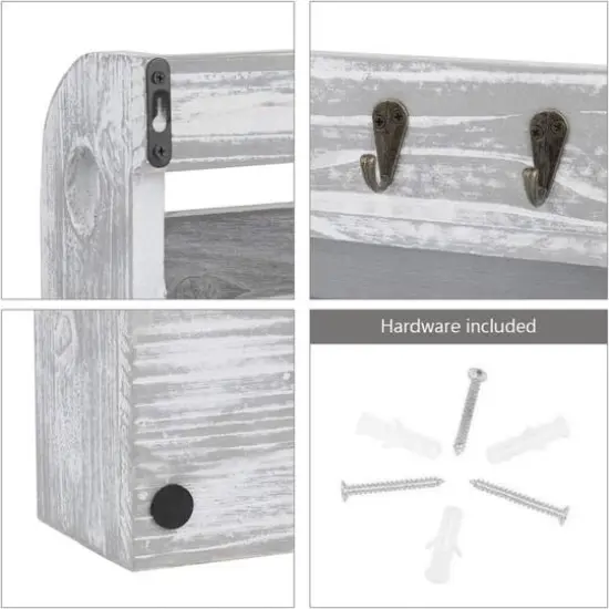 NEX&trade; Gray White Wood Wall Mounted Mail & Key Holder {4}