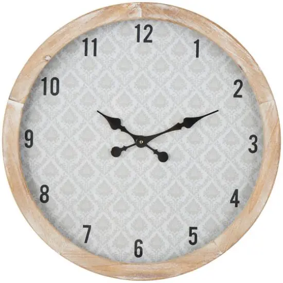 23.5" Floral Wall Clock with Light Brown Wood Frame {1}