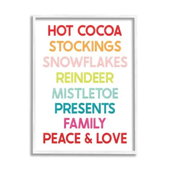 Stupell Industries Peace & Love Rainbow Christmas List Framed Giclee Art White {1}