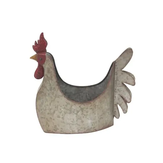 16" Gray Metal Farmhouse Chicken Planter {1}