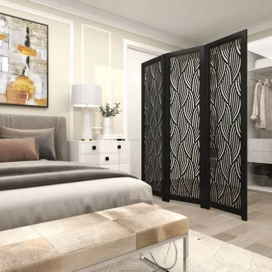 6.6ft. Black Wooden 3 Panel Room Divider Screen {6}