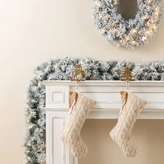 Glitzhome&reg; 9ft Pre-Lit Snow Flocked Greenery Pine Christmas Garland with Timer {3}