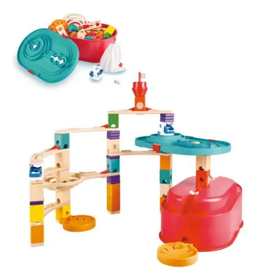 Hape Quadrilla Stack Track Bucket Wooden Marble Run Construction Set {6}