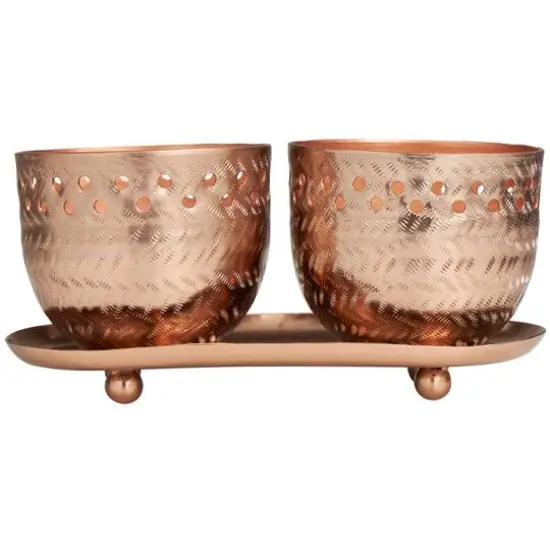 7oz. Tropical Breeze Scented Candles in Cut Out Copper Bowls and Tray {6}