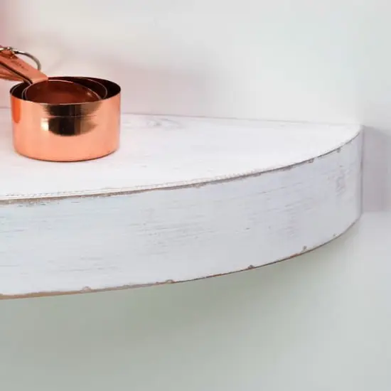 Large White Round Wood Floating Wall Shelf {4}