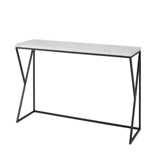 Walker Edison Faux White Marble/Black Geometric Side Entry Table {6}