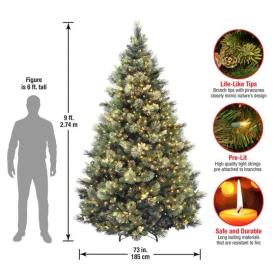 9 ft. Pre-Lit Carolina Pine Medium Artificial Christmas Tree, Clear Lights {6}