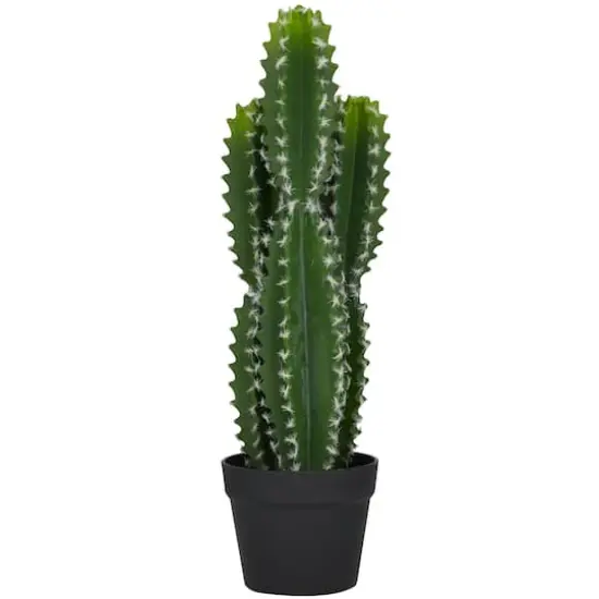 2ft. Green Cactus Faux Foliage Artificial Plant with Black Round Pot {3}