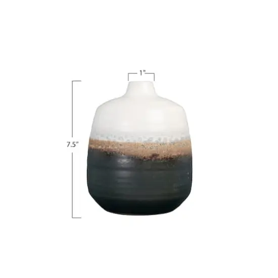 Hello Honey&reg; 7.5" Black & White Ceramic Vase with Brown Reactive Glaze Accent {5}