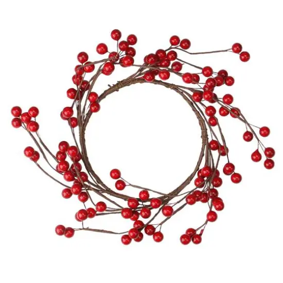 9" Artificial Red Berries Christmas Candle Holder Ring {5}