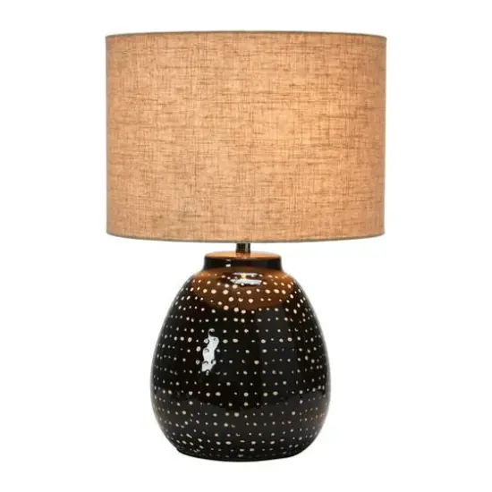 Hello Honey® 22" Black and White Dotted Stoneware Table Lamp with Linen Shade {10}