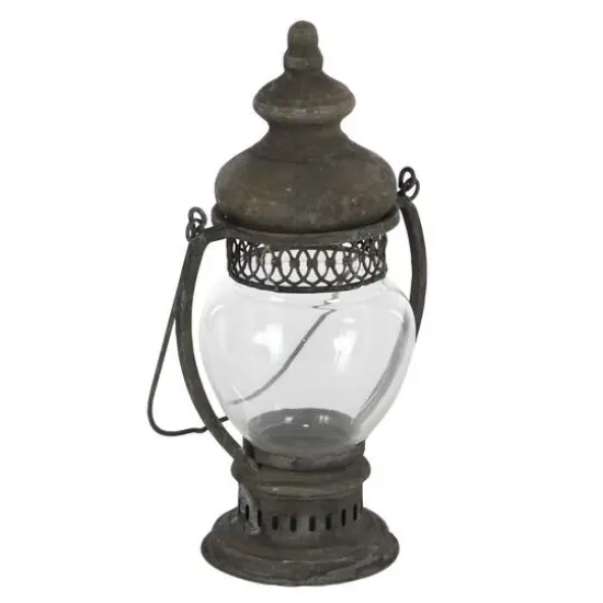 14" Brown Iron Rustic Candle Holder Lantern {6}