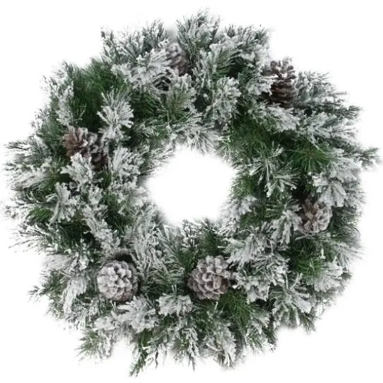 24" Flocked Angel Pine & Pinecones Wreath {1}