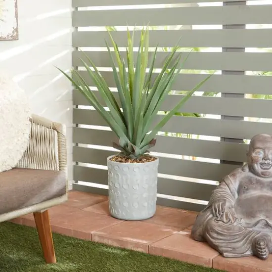 38" Green Faux Foliage Agave Artificial Plant With Gray Ceramic Pot {8}
