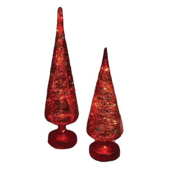 Santa's Workshop 12 & 14" Red Glass LED Tree Set {1}