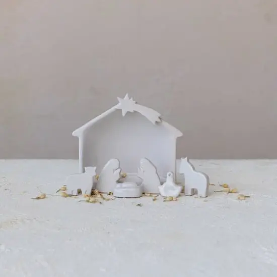 Hello Honey&reg; 5.5" White Stoneware Nativity Set in Reactive Glaze {3}