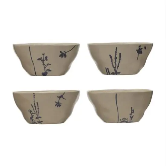 Hello Honey&reg; Antique White & Blue Hand-Stamped Stoneware Bowl Set {1}