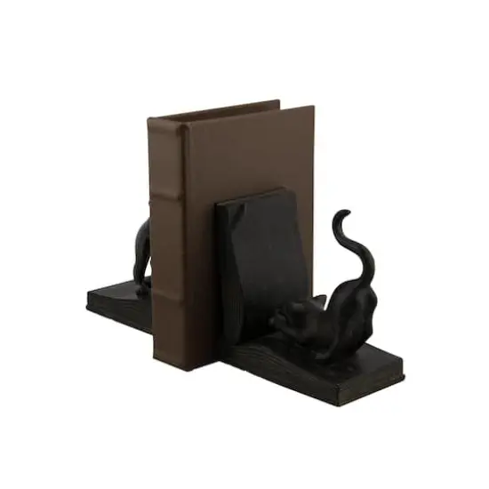 Black Polystone Eclectic Cat Bookends Set {4}