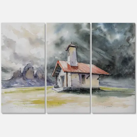 Designart - Rustic House On Mountain Top During Storm - Country Canvas Wall Art Print {4}