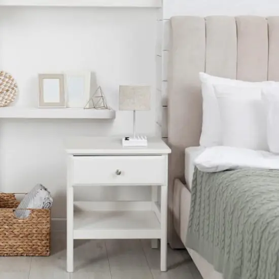 Simple Designs 15.3" Table Lamp with 2 USB Ports & Charging Outlet White Base/Beige Shade {7}