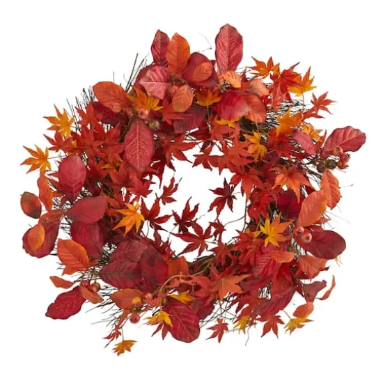 22" Japanese Maple, Magnolia Leaf & Berries Wreath {1}