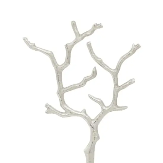 Silver Metal Tree Branch Jewelry Stand With Marble Base, 13" x 9" x 3" {5}