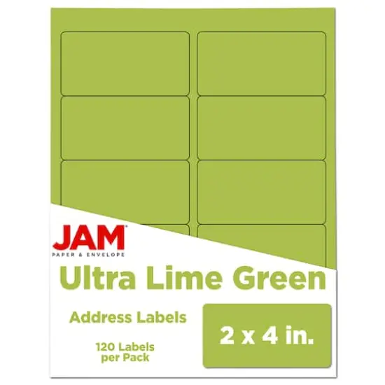 JAM Paper Standard Address Labels, 120ct. Ultra Lime Green {1}