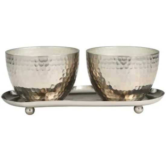Sweet Bamboo Scented Candles in Silver Hammered Bowls Set {6}