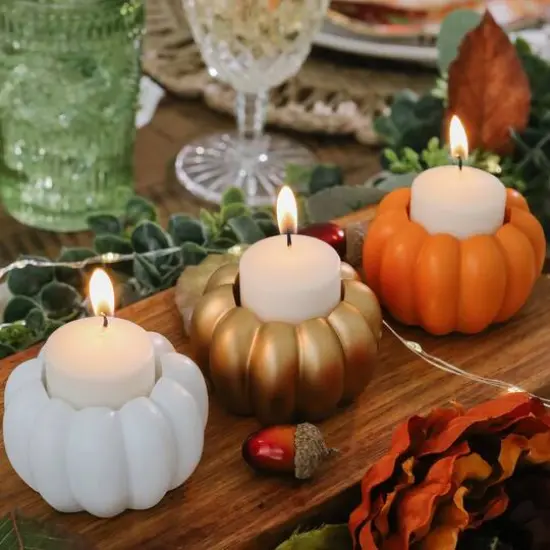 Kate Aspen White Pumpkin 2-in-1 Tealight Candlestick Holder Set, 6ct. {3}
