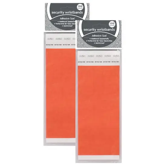 C-Line&reg; DuPont&trade; Tyvek&reg; Security Wristbands, Orange, 2 Packs of 100 each {1}