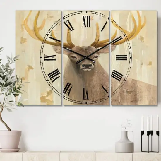 Designart 'Goldern Deer Iii Farmhouse Multipanel Wall Clock {3}