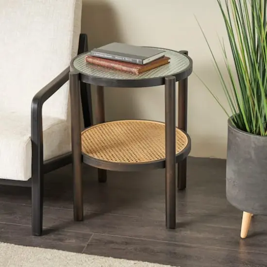 2ft. Brown Rattan Accent Table with Pressed Tempered Glass Top {3}