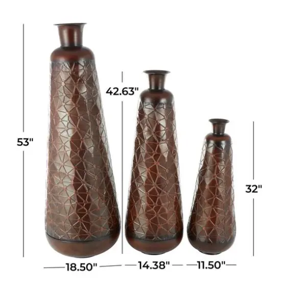 Dark Brown Hammered Texture Metal Vase Set {8}