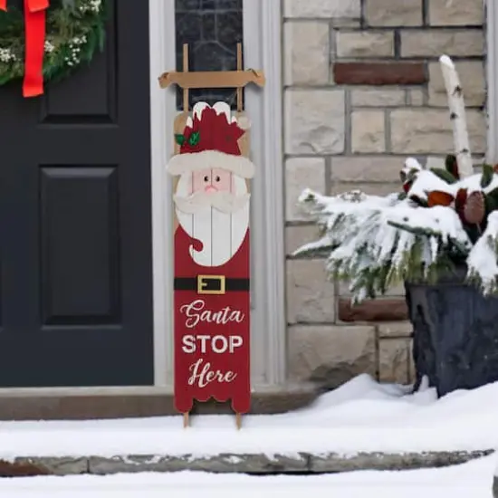 Glitzhome&reg; 42"&nbsp;Wooden Sleigh Santa Porch Sign {3}