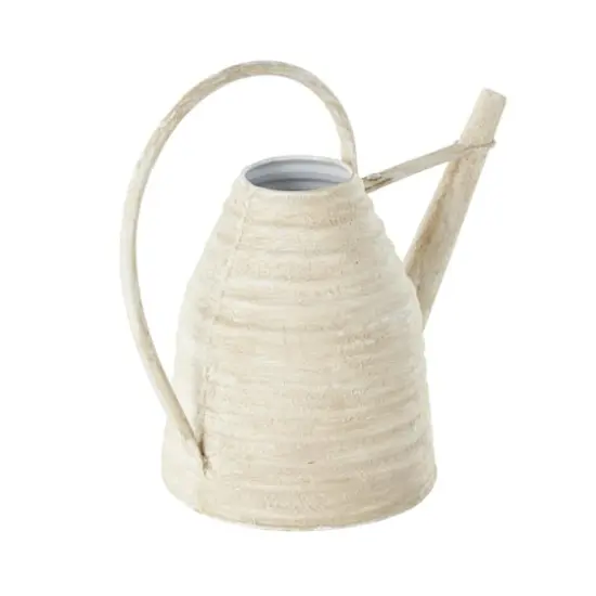 14" Cream Metal Beehive Shaped Watering Can Planter {7}