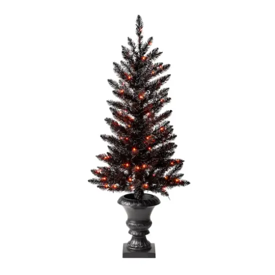 4ft. Pre-Lit Black Artificial Halloween Tree, LED Orange Lights {1}